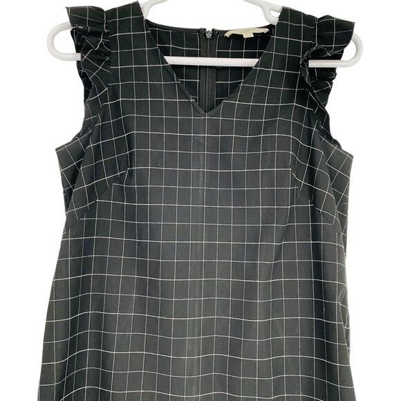 Loft Dress Womens Size 8 Check Plaid Ruffle Cap Sleeve Preppy Career Black White - Picture 2 of 9